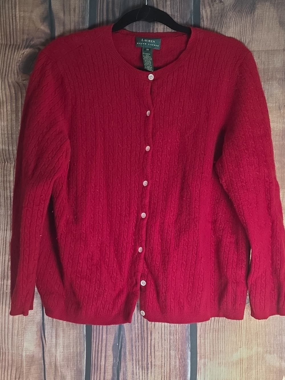 Lauren Ralph Lauren 2X Bright Red Cable Knit Button-Front Cardigan